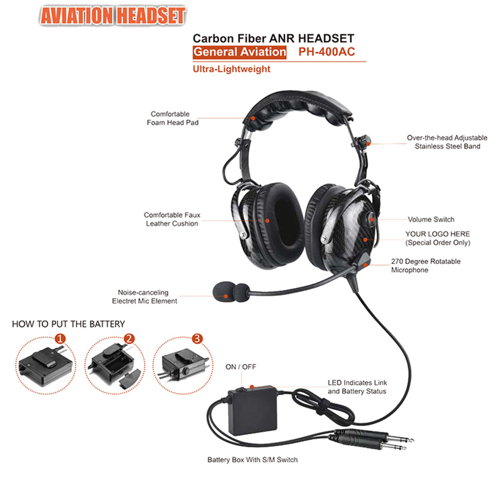 Carbon fiber Avaiation headset